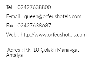 Orfeus Queen Hotel & Spa iletiim bilgileri